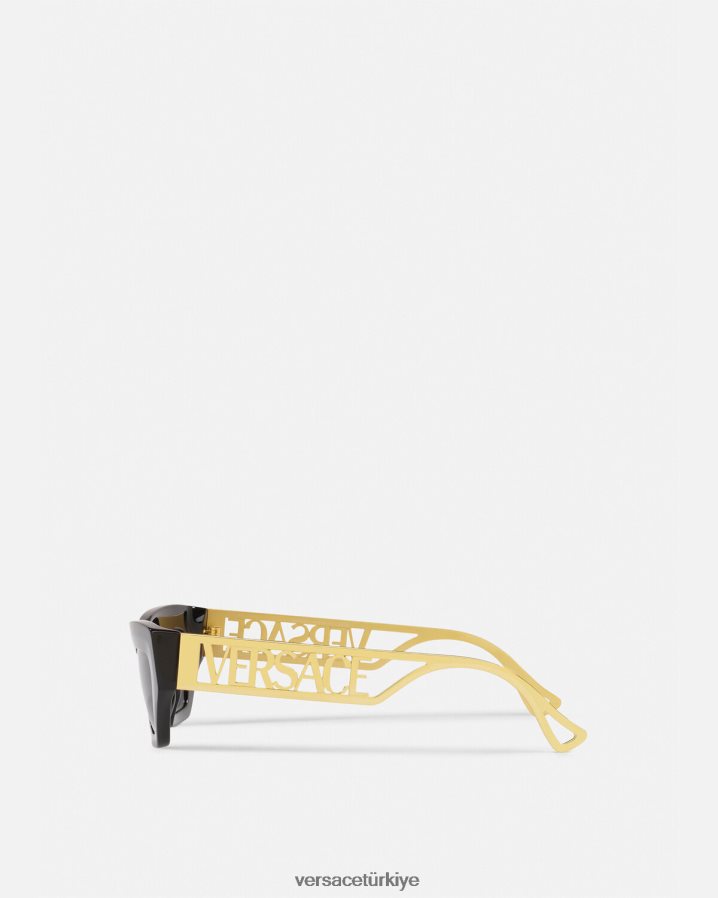 Versace 90'ların vintage logolu kedi gözü güneş gözlüğü kadınlar siyah altın Aksesuarlar B0HHR8615