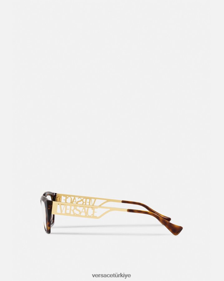 Versace 90'ların vintage logolu kedi gözü gözlükleri kadınlar havana ve altın Aksesuarlar B0HHR8705