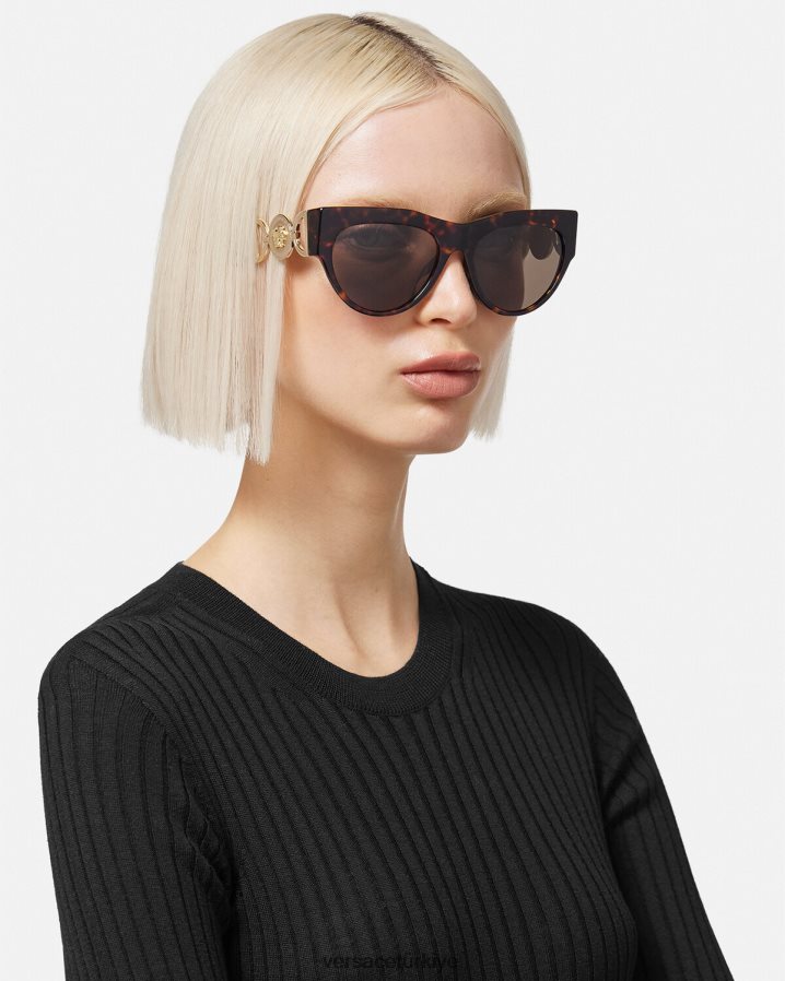 Versace kanatlı medusa güneş gözlüğü kadınlar Havana Aksesuarlar B0HHR8604