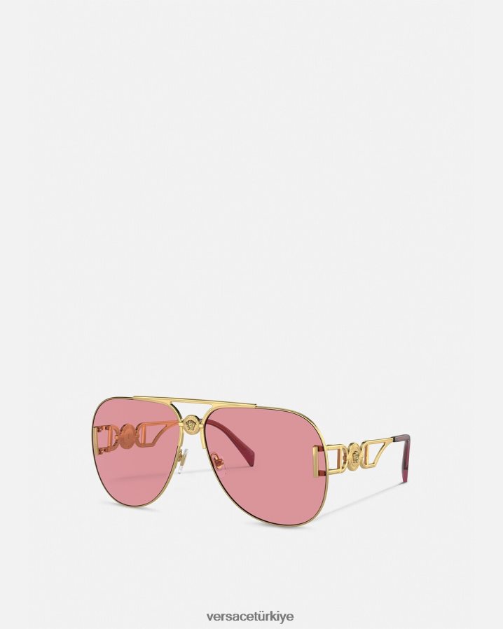 Versace medusa biggie pilot güneş gözlüğü kadınlar altın ve pembe Aksesuarlar B0HHR8598