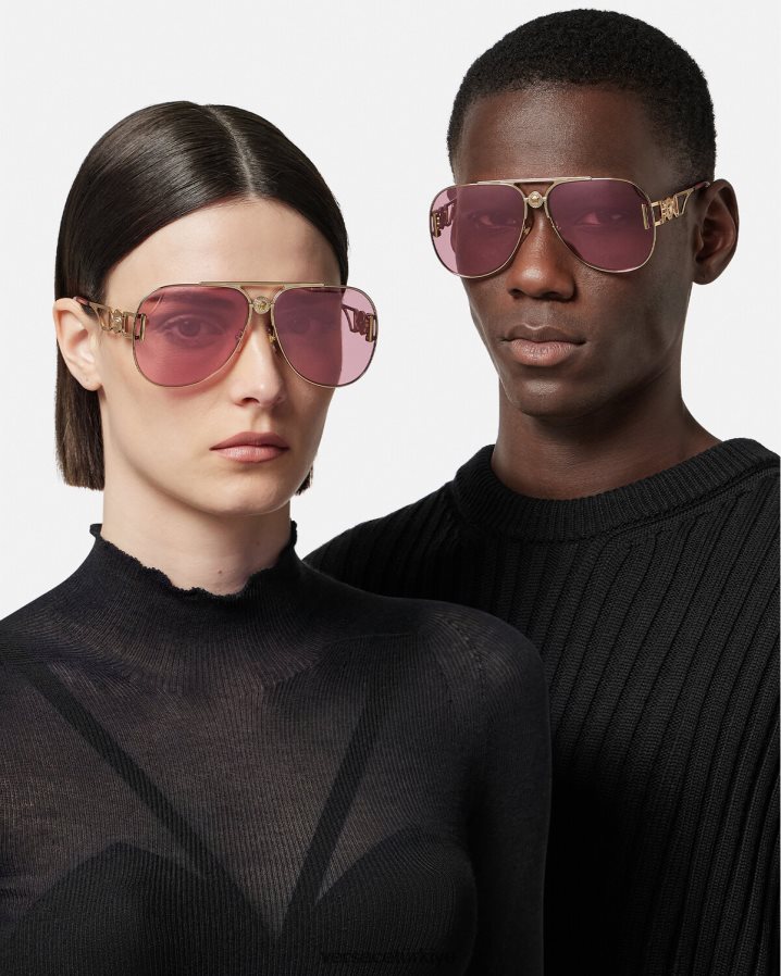 Versace medusa biggie pilot güneş gözlüğü kadınlar altın ve pembe Aksesuarlar B0HHR8598