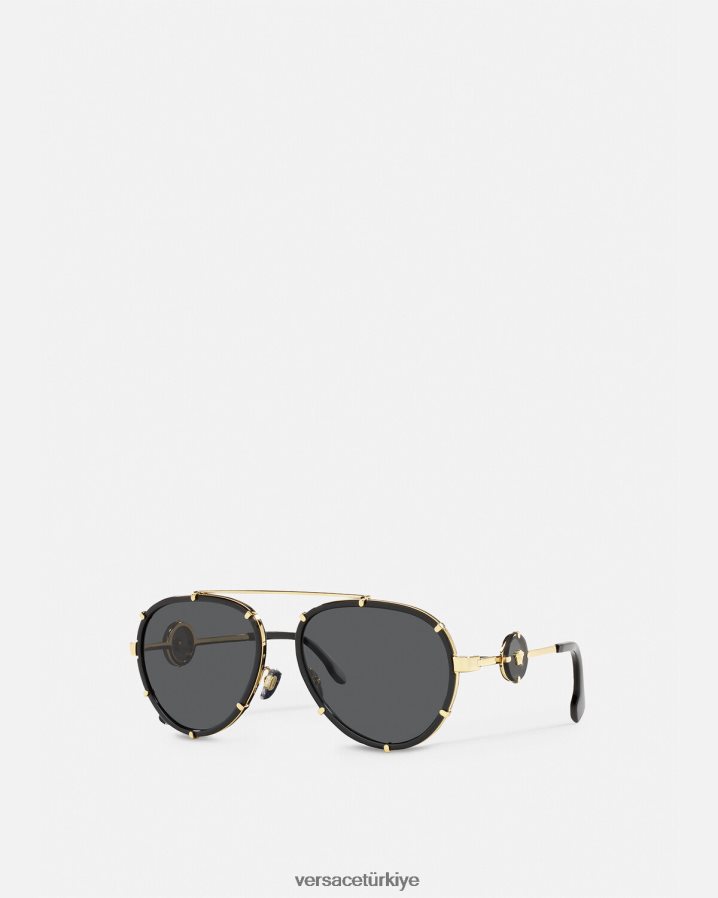 Versace vintage ikon pilot klipsli güneş gözlüğü kadınlar siyah altın Aksesuarlar B0HHR8676