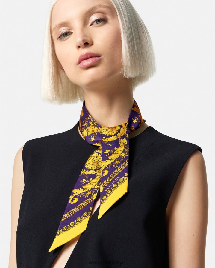 Versace barok ipek eşarp kravat kadınlar mor ve altın Aksesuarlar B0HHR8916