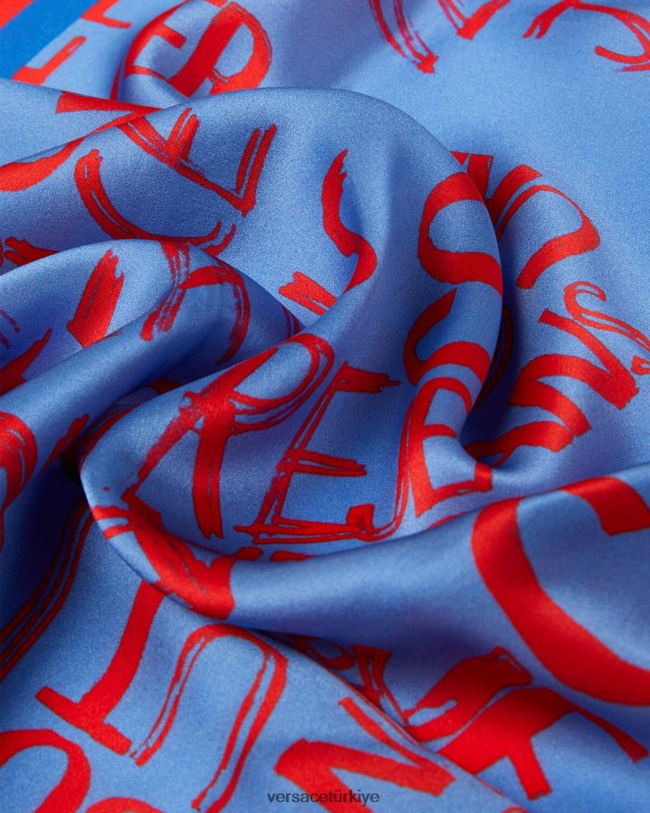 Versace doodle logo ipek fular kadınlar açık mavi Aksesuarlar B0HHR82356