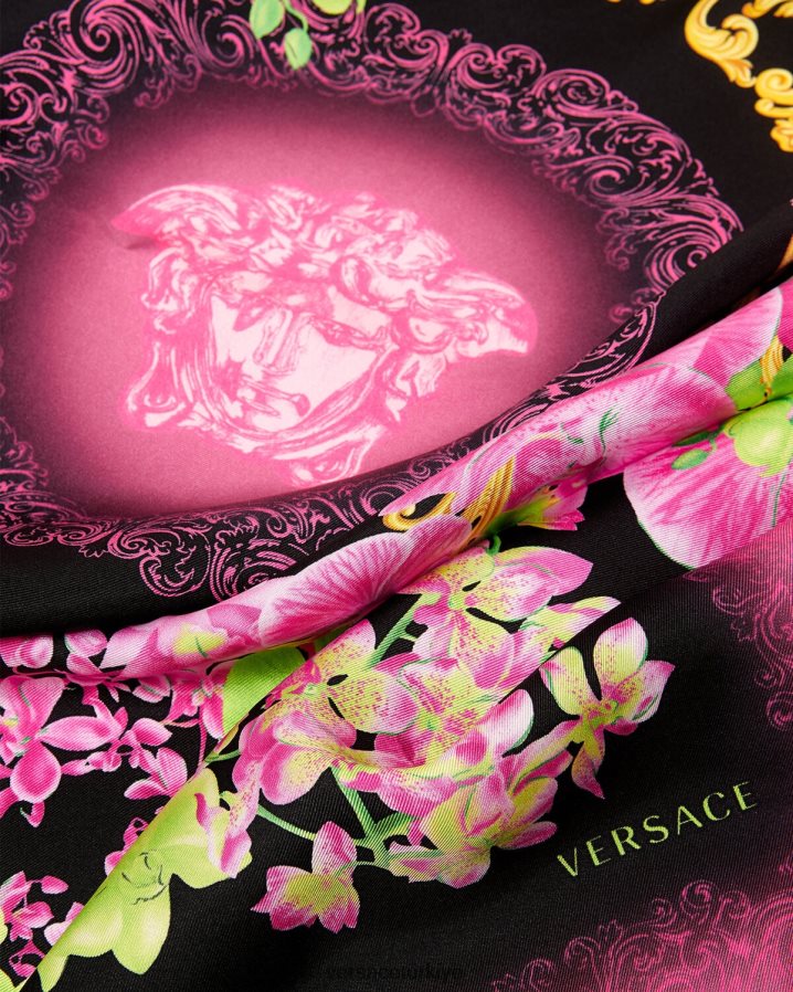 Versace medusa orkide büyük ipek fular kadınlar siyah ve baskı Aksesuarlar B0HHR8929