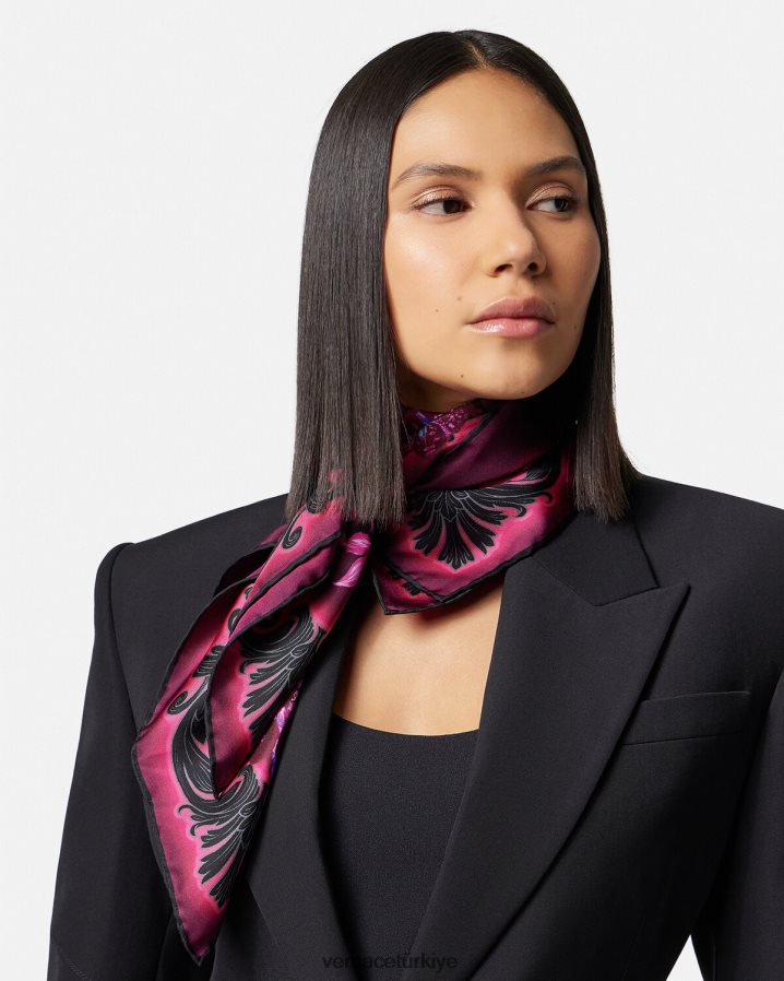 Versace orkide barocco büyük ipek fular kadınlar fuşya ve baskı Aksesuarlar B0HHR8918