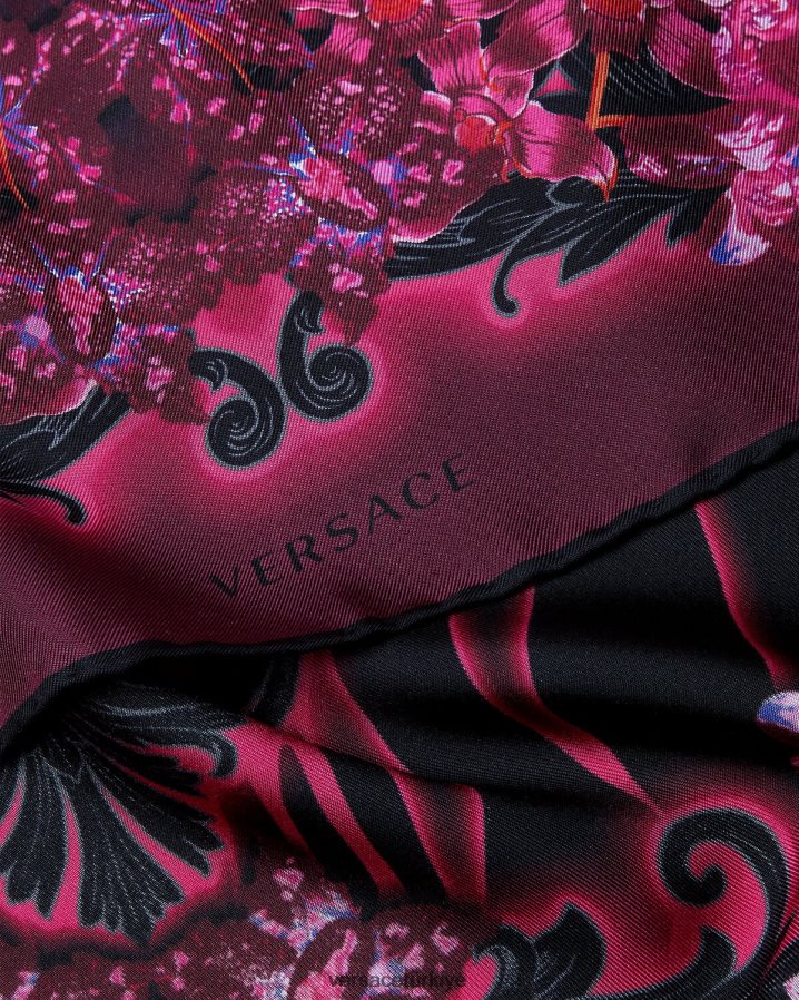 Versace orkide barocco ipek fular kadınlar fuşya ve baskı Aksesuarlar B0HHR8920