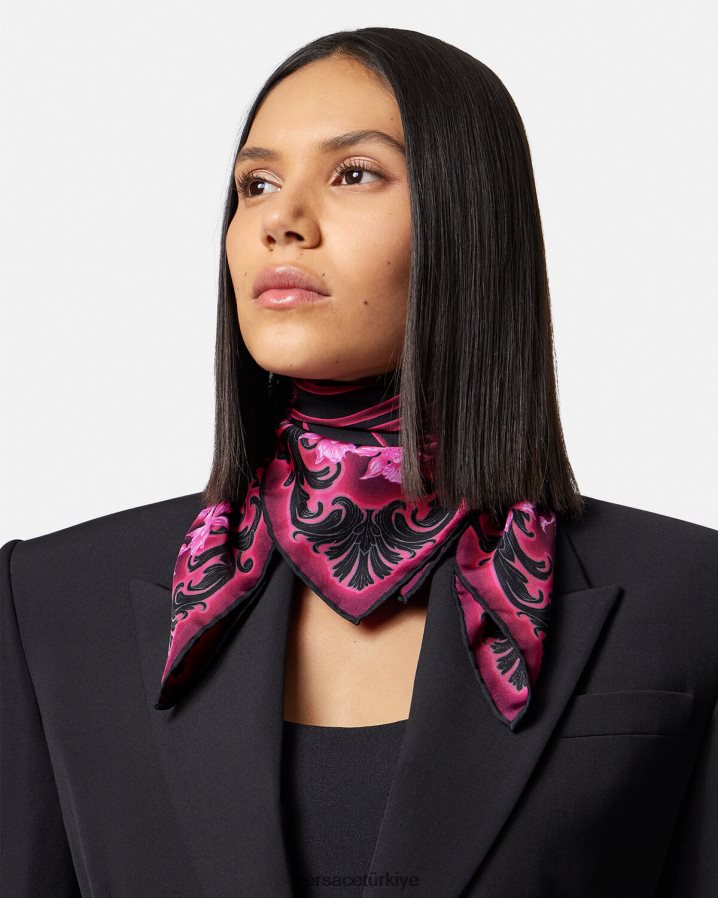 Versace orkide barocco ipek fular kadınlar fuşya ve baskı Aksesuarlar B0HHR8920
