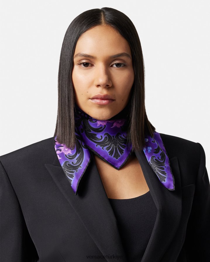 Versace orkide barocco ipek fular kadınlar menekşe ve baskı Aksesuarlar B0HHR8921