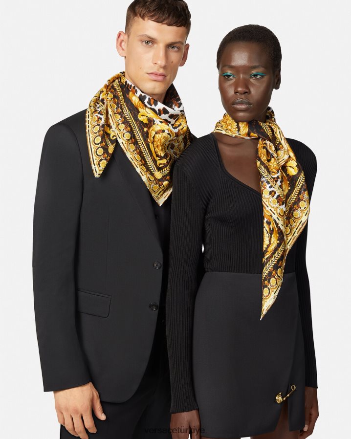 Versace vahşi barok tarzı büyük ipek fular kadınlar altın Aksesuarlar B0HHR8917