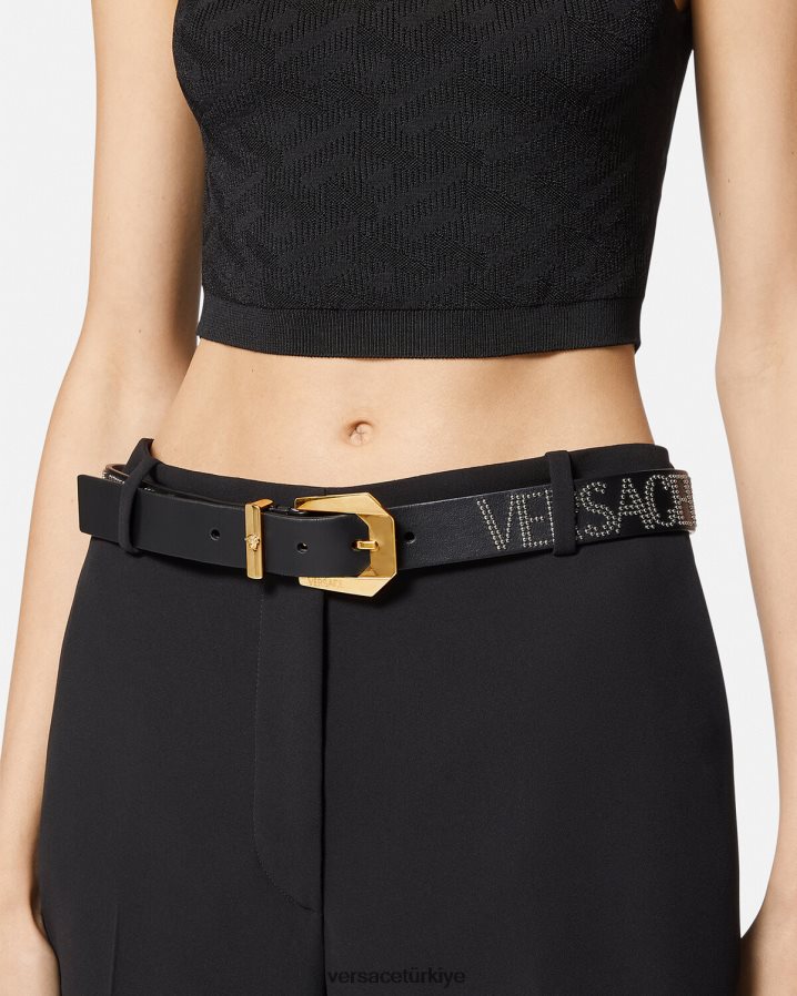 Versace Boydan boya çivili deri kemer kadınlar siyah Aksesuarlar B0HHR8549