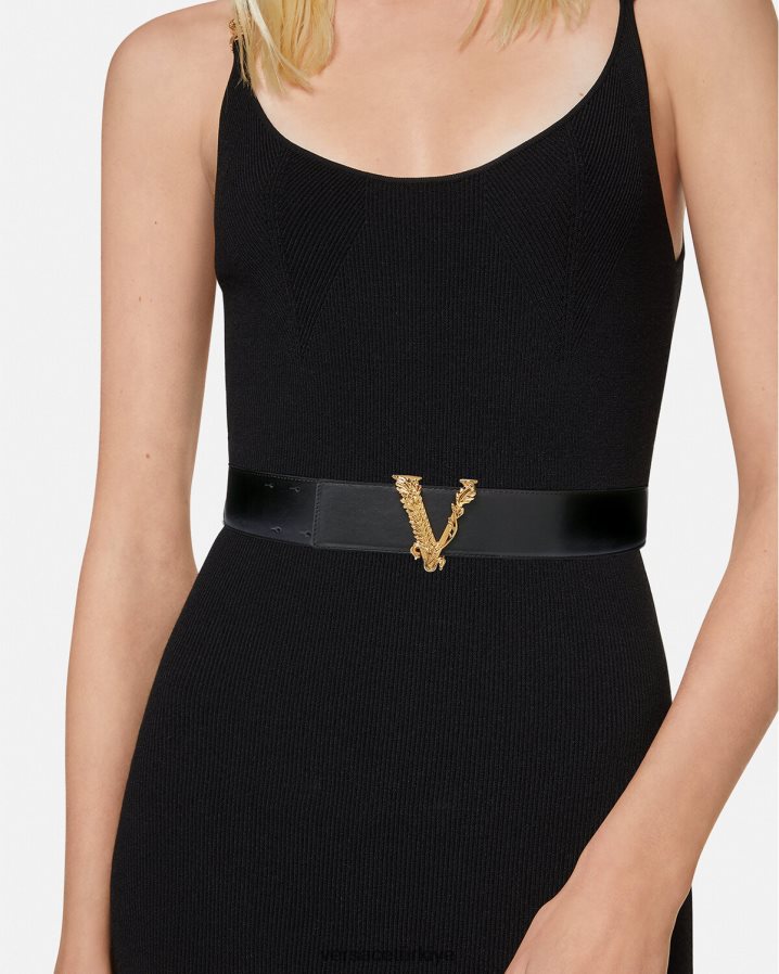 Versace Virtus geniş deri kemer kadınlar siyah Aksesuarlar B0HHR8541