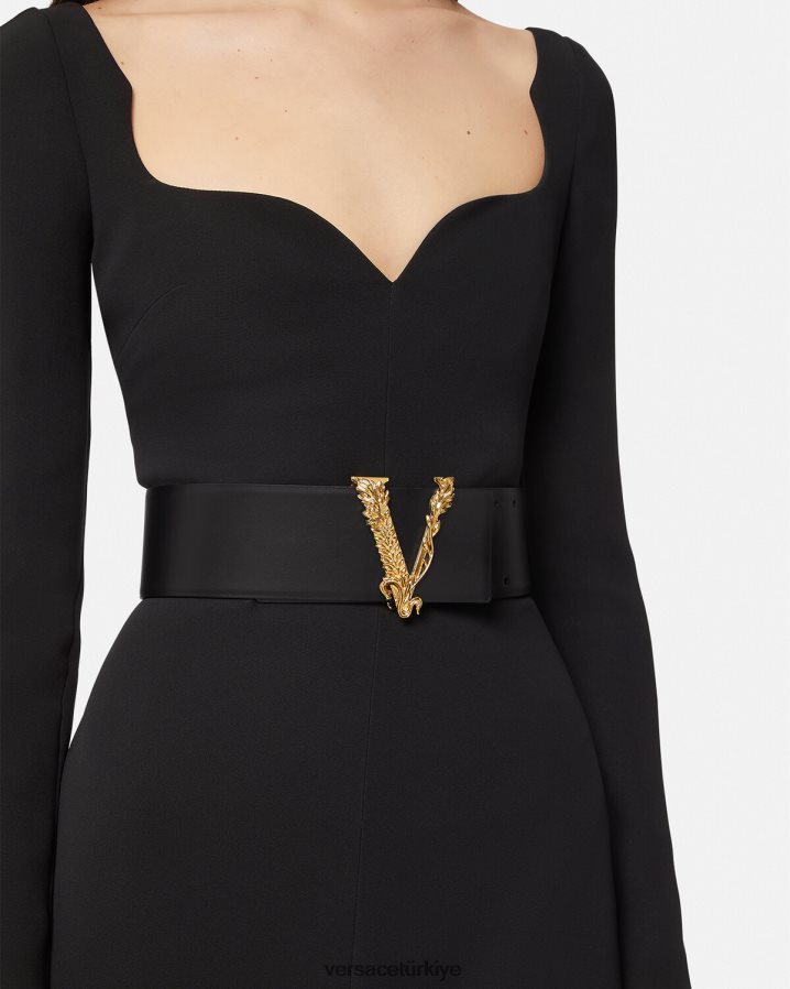 Versace Virtus geniş deri kemer kadınlar siyah Aksesuarlar B0HHR8542