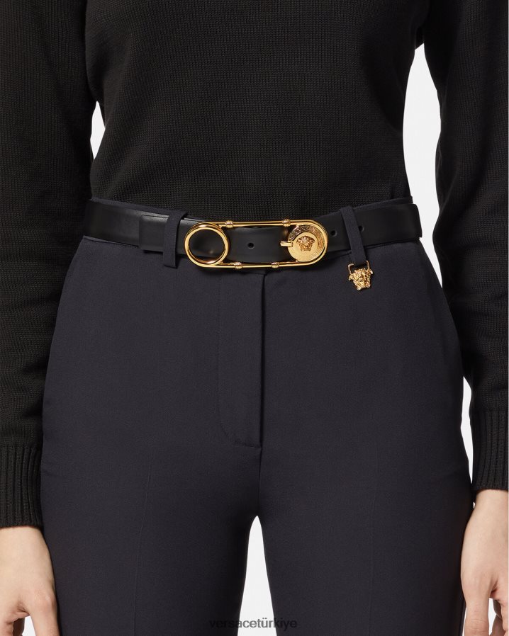 Versace emniyet pimi deri kemer kadınlar siyah Aksesuarlar B0HHR8536