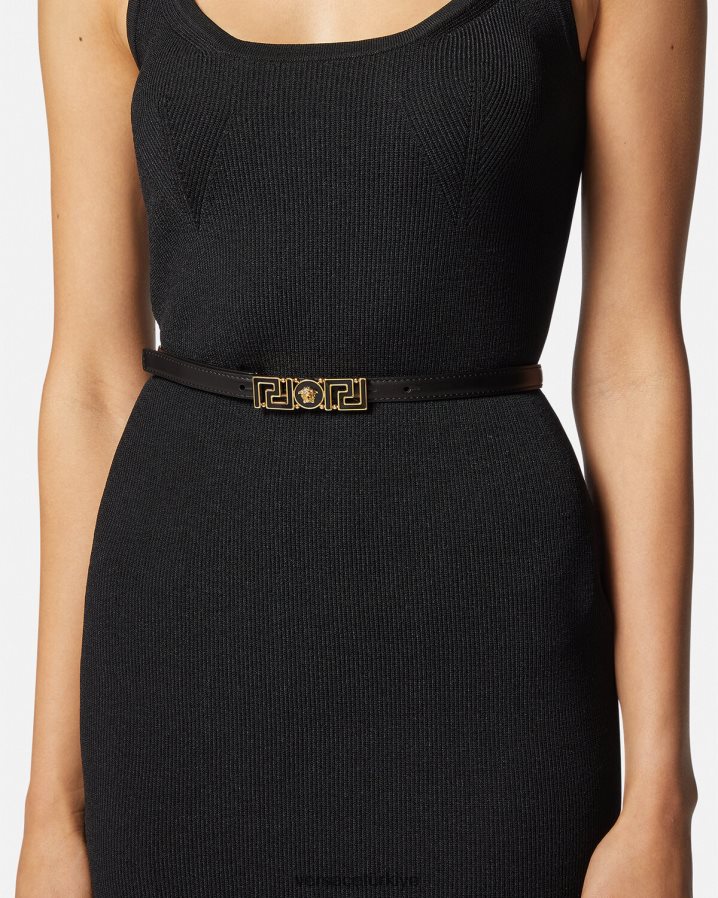 Versace greca tanrıçası ince deri kemer kadınlar siyah Aksesuarlar B0HHR8517