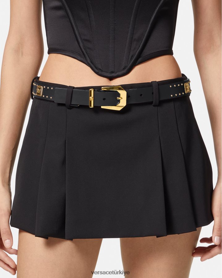 Versace çivili medusa mirası deri kemer kadınlar siyah Aksesuarlar B0HHR8535