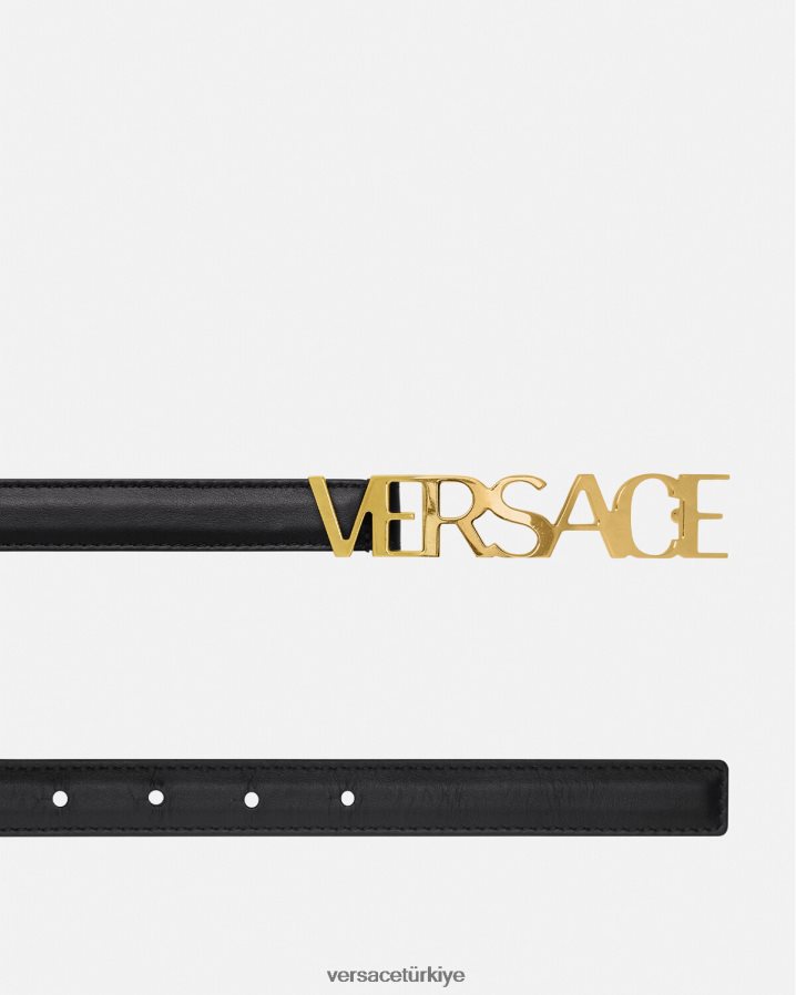 Versace logolu ince deri kemer kadınlar siyah Aksesuarlar B0HHR8538