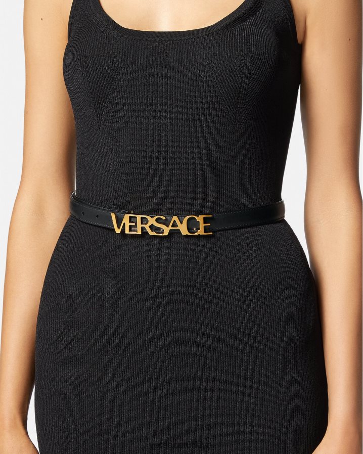Versace logolu ince deri kemer kadınlar siyah Aksesuarlar B0HHR8538