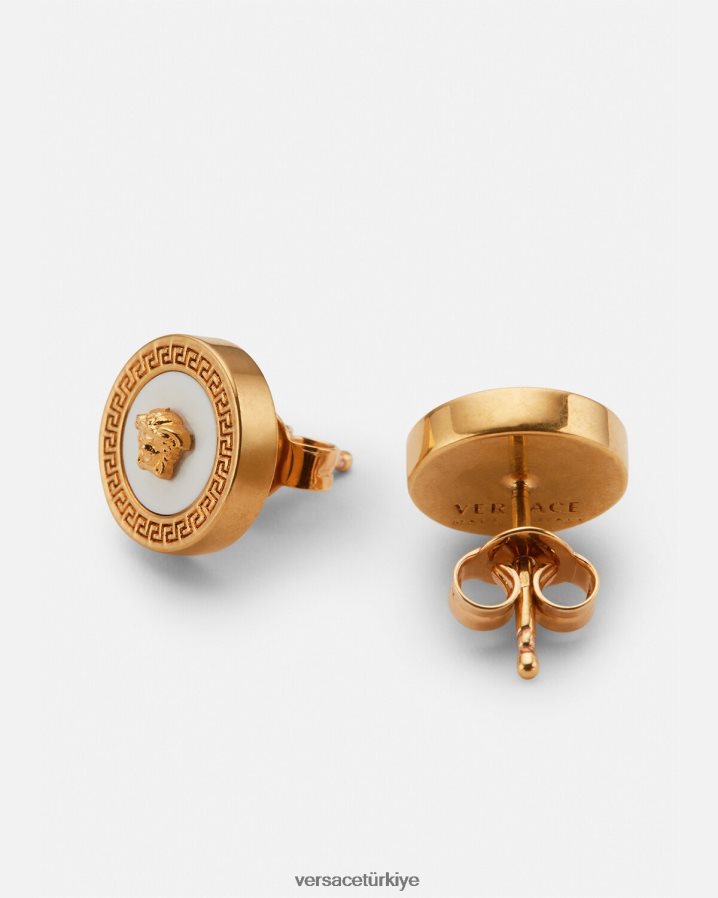 Versace emaye medusa saplama küpeler kadınlar altın ve beyaz Aksesuarlar B0HHR8790