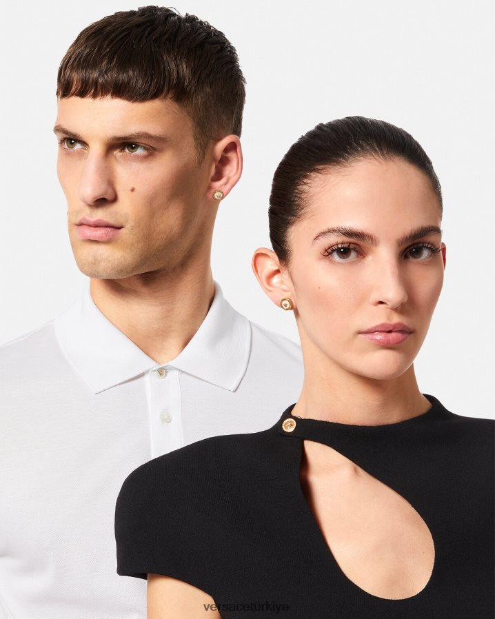 Versace emaye medusa saplama küpeler kadınlar altın ve beyaz Aksesuarlar B0HHR8790