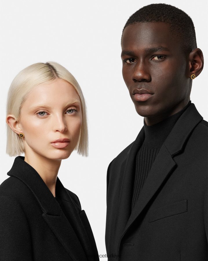 Versace emaye medusa saplama küpeler kadınlar siyah altın Aksesuarlar B0HHR8777