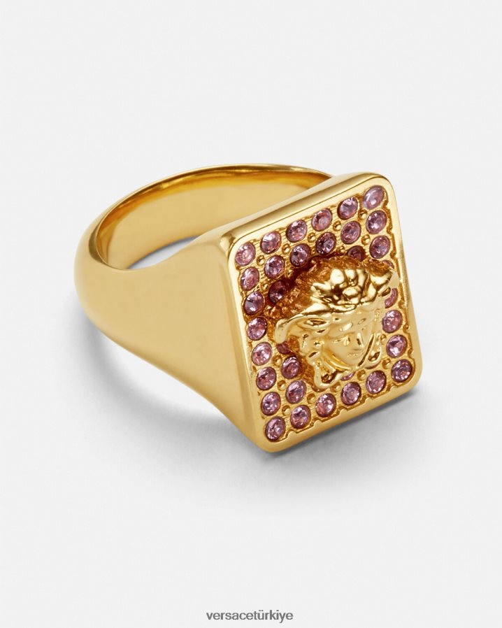Versace fayans kristal yüzük kadınlar pembe ve altın Aksesuarlar B0HHR8736
