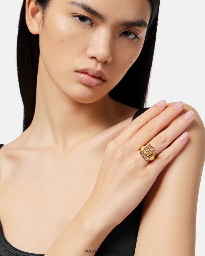 Versace fayans kristal yüzük kadınlar pembe ve altın Aksesuarlar B0HHR8736