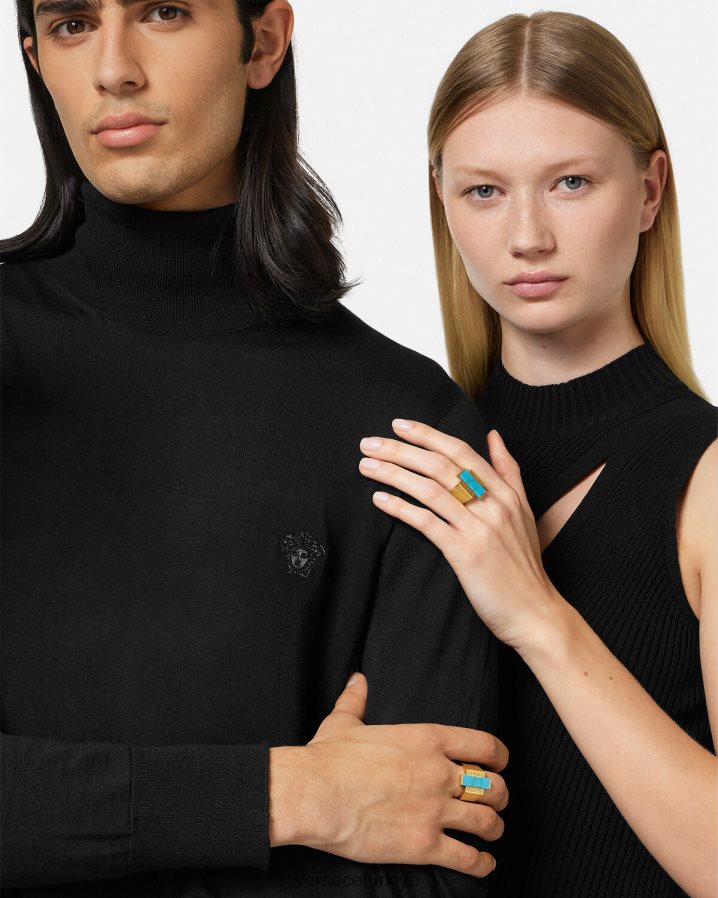 Versace greca turkuaz taşlı yüzük kadınlar altın ve turkuaz Aksesuarlar B0HHR8721