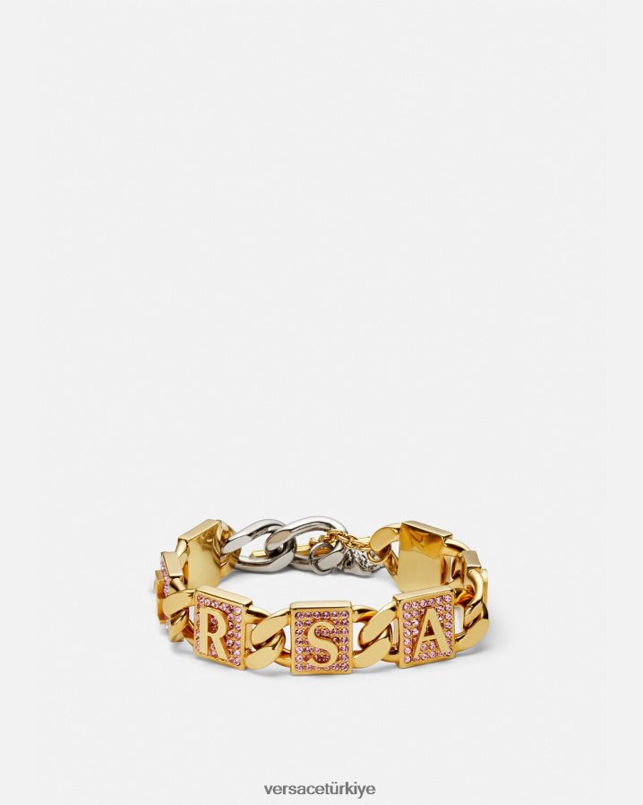 Versace kristal fayans bilezik kadınlar pembe ve altın Aksesuarlar B0HHR8738