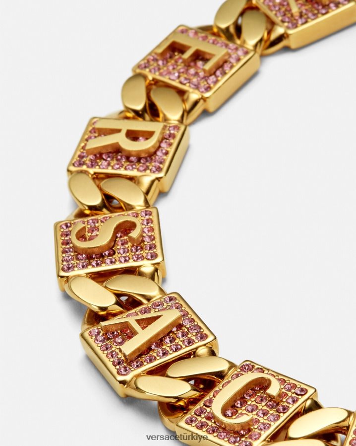 Versace kristal fayans bilezik kadınlar pembe ve altın Aksesuarlar B0HHR8738