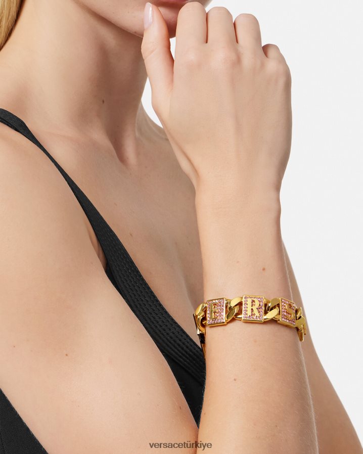 Versace kristal fayans bilezik kadınlar pembe ve altın Aksesuarlar B0HHR8738