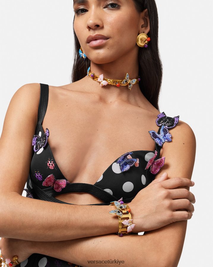 Versace kristal kelebekler manşet bilezik kadınlar altın Aksesuarlar B0HHR8718