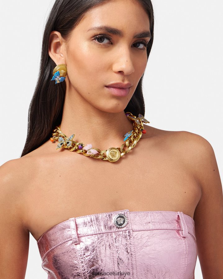 Versace kristal kelebekler zincir kolye kadınlar altın Aksesuarlar B0HHR8713