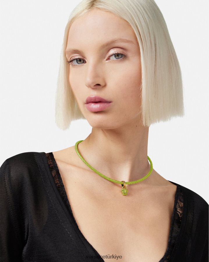 Versace kristal medusa deri kolye kadınlar kireç Aksesuarlar B0HHR8853