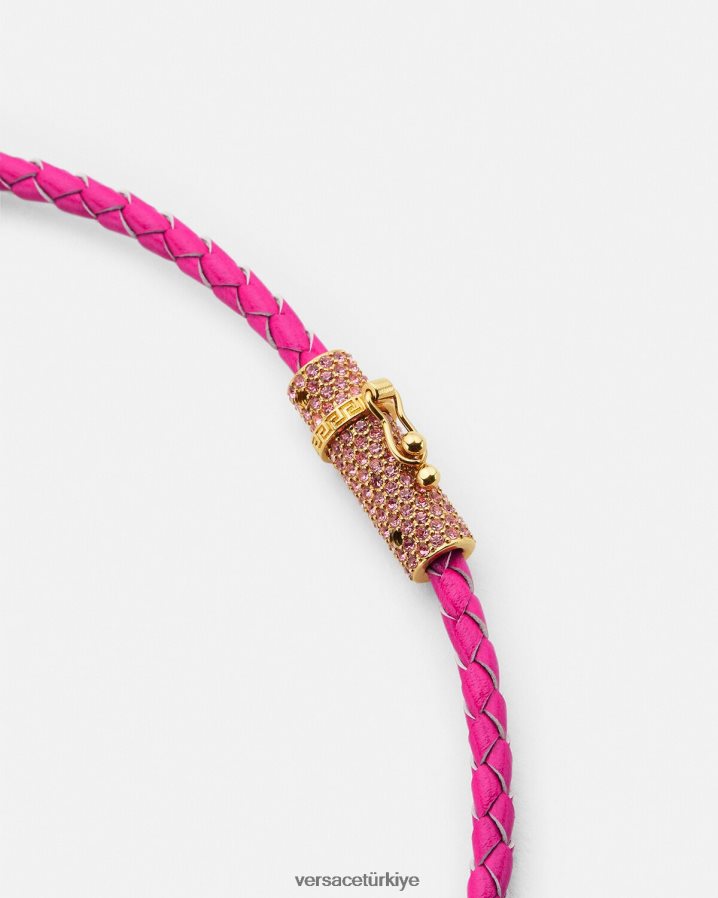 Versace kristal medusa deri kolye kadınlar pembe Aksesuarlar B0HHR8852