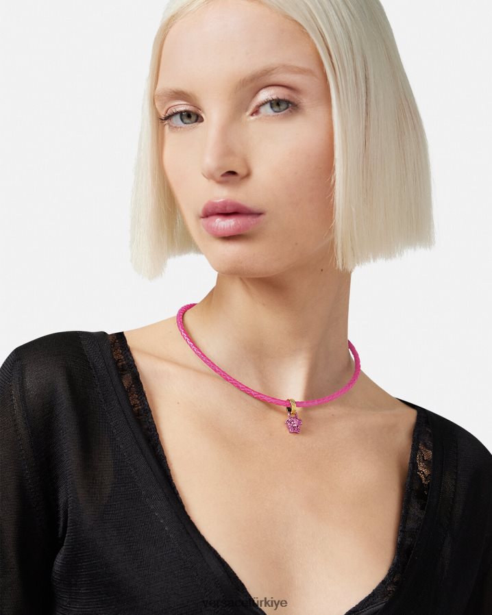 Versace kristal medusa deri kolye kadınlar pembe Aksesuarlar B0HHR8852