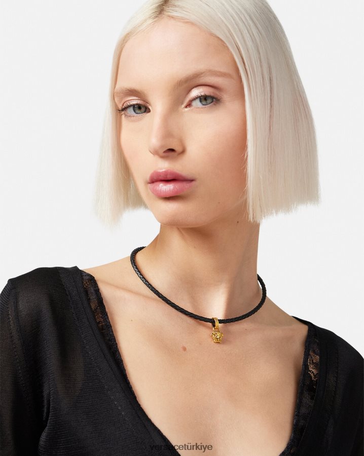 Versace kristal medusa deri kolye kadınlar siyah Aksesuarlar B0HHR8812