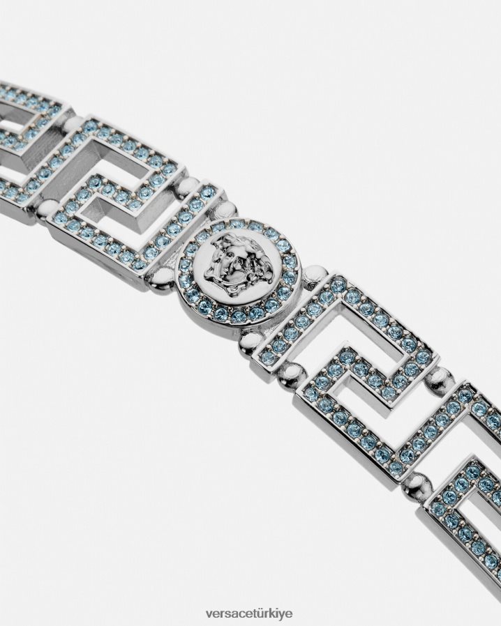 Versace kristal medusa greca gerdanlık kolye kadınlar açık mavi ve metalik Aksesuarlar B0HHR8720