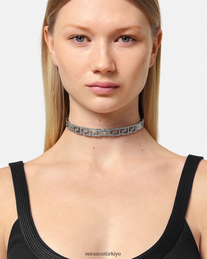 Versace kristal medusa greca gerdanlık kolye kadınlar açık mavi ve metalik Aksesuarlar B0HHR8720