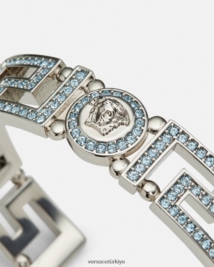 Versace kristal medusa greca manşet bilezik kadınlar açık mavi ve metalik Aksesuarlar B0HHR8724