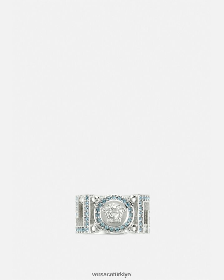 Versace kristal medusa greca yüzük kadınlar açık mavi ve metalik Aksesuarlar B0HHR8723