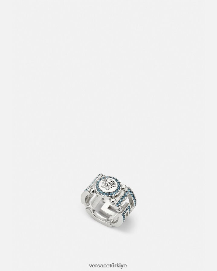 Versace kristal medusa greca yüzük kadınlar açık mavi ve metalik Aksesuarlar B0HHR8723