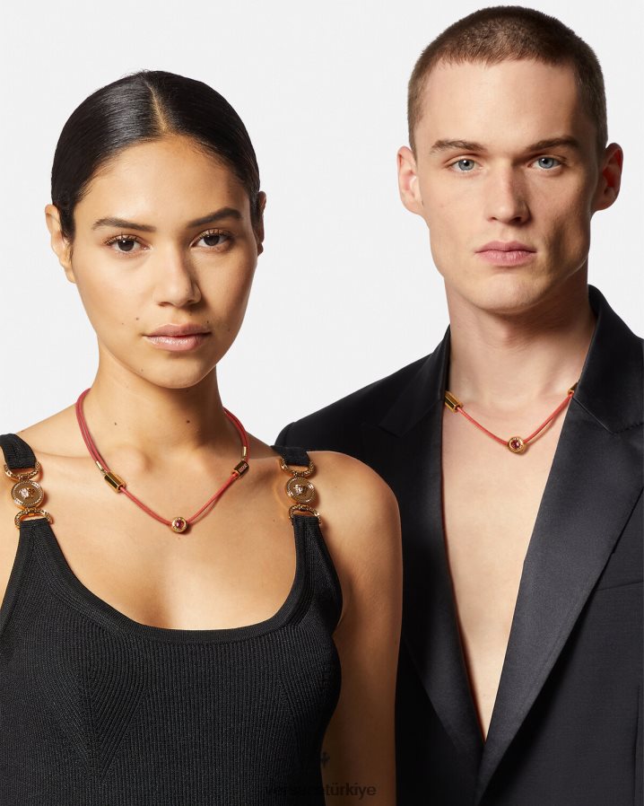 Versace kristal medusa kordon kolye kadınlar Kızıl altın Aksesuarlar B0HHR8843