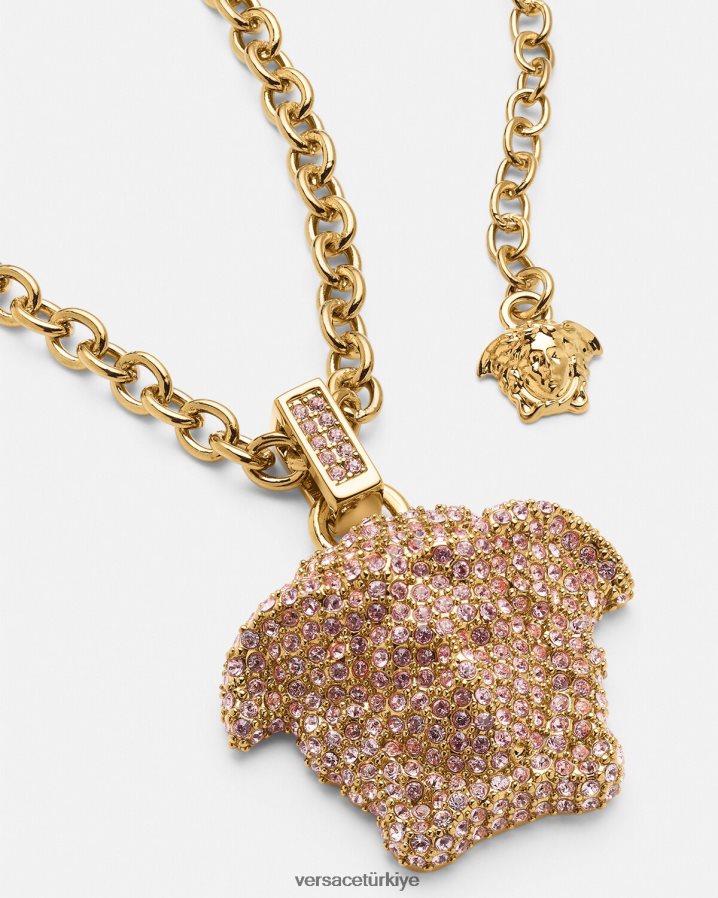 Versace la medusa kristal kolye kadınlar pembe ve altın Aksesuarlar B0HHR8725