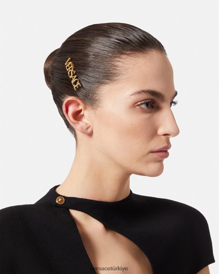 Versace logo sağ saç tokası kadınlar altın Aksesuarlar B0HHR8848