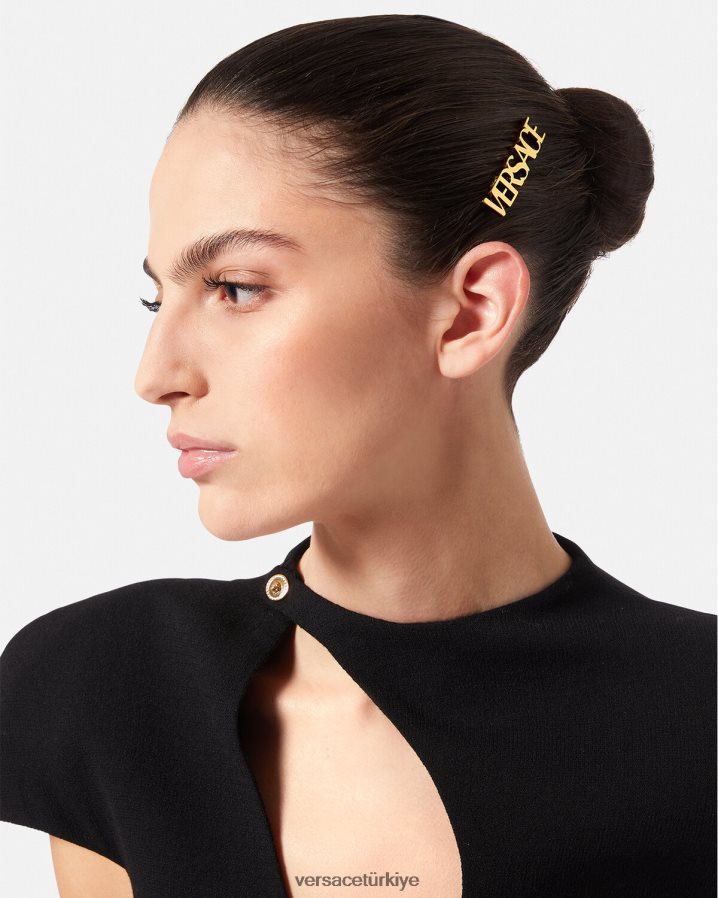Versace logo sol saç tokası kadınlar altın Aksesuarlar B0HHR8849