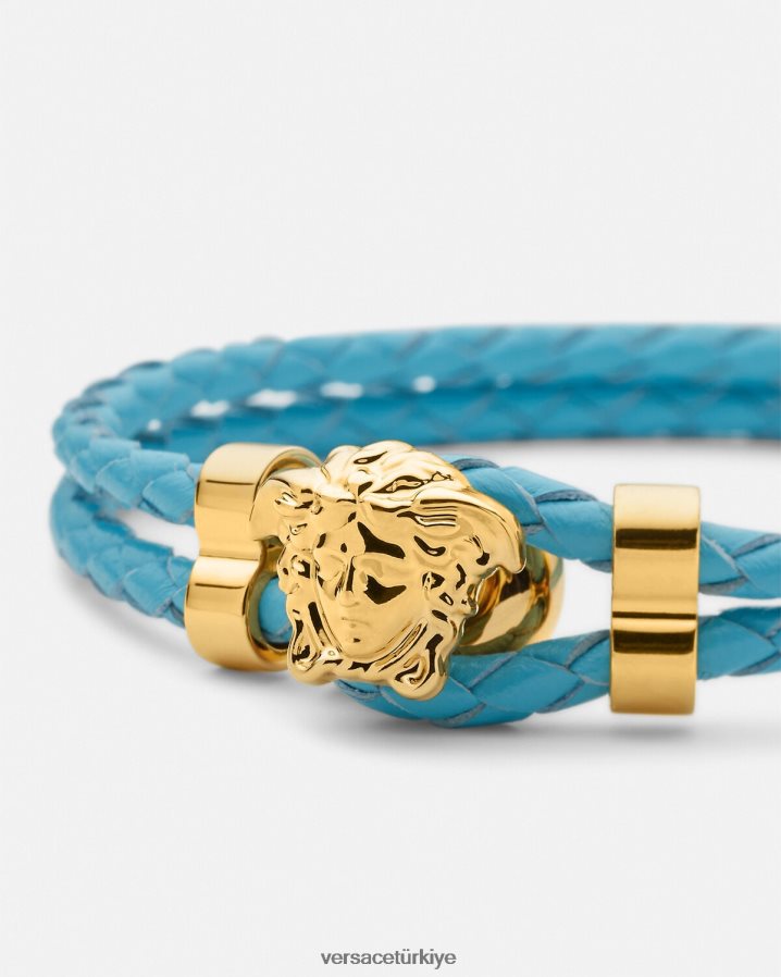 Versace medusa örgülü deri bileklik kadınlar açık mavi Aksesuarlar B0HHR8739