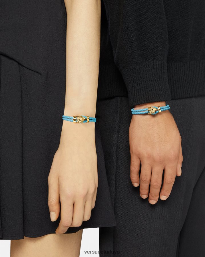 Versace medusa örgülü deri bileklik kadınlar açık mavi Aksesuarlar B0HHR8739