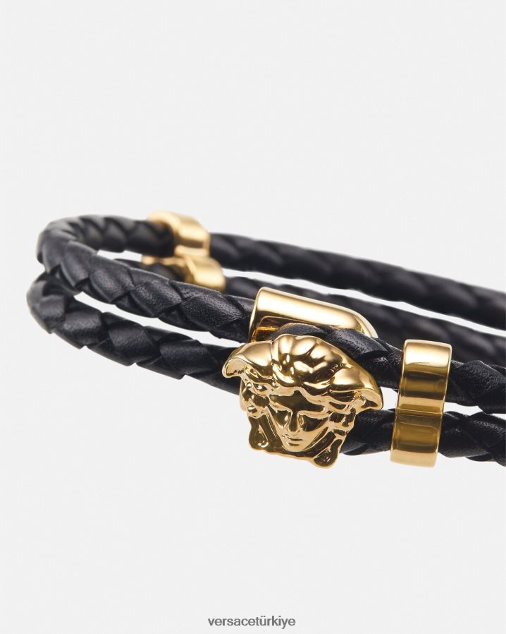 Versace medusa örgülü deri bileklik kadınlar altın Aksesuarlar B0HHR8768
