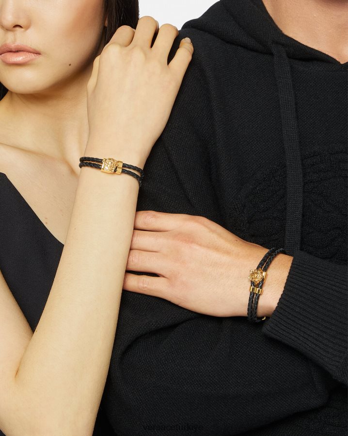 Versace medusa örgülü deri bileklik kadınlar altın Aksesuarlar B0HHR8768